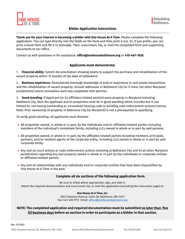 Bidder Application Instructions screenshot