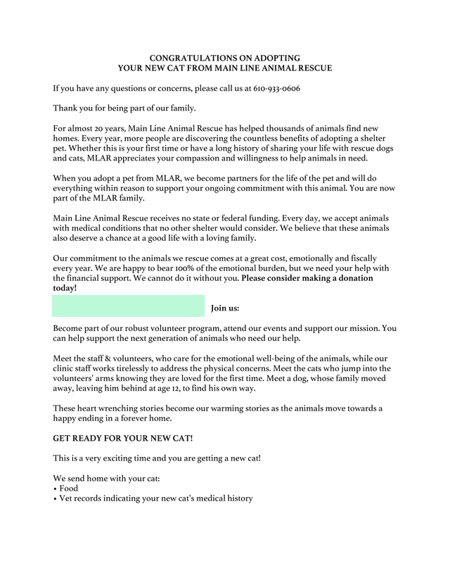 Main Line Animal Rescue Cat Adoption Guide screenshot