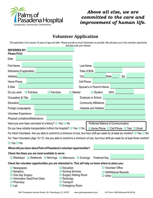 Volunteer Application screenshot
