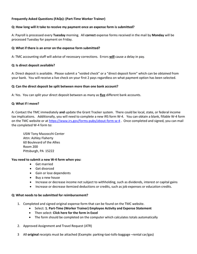 Frequently Asked Questions (FAQs) (Part Time Worker Trainer) screenshot