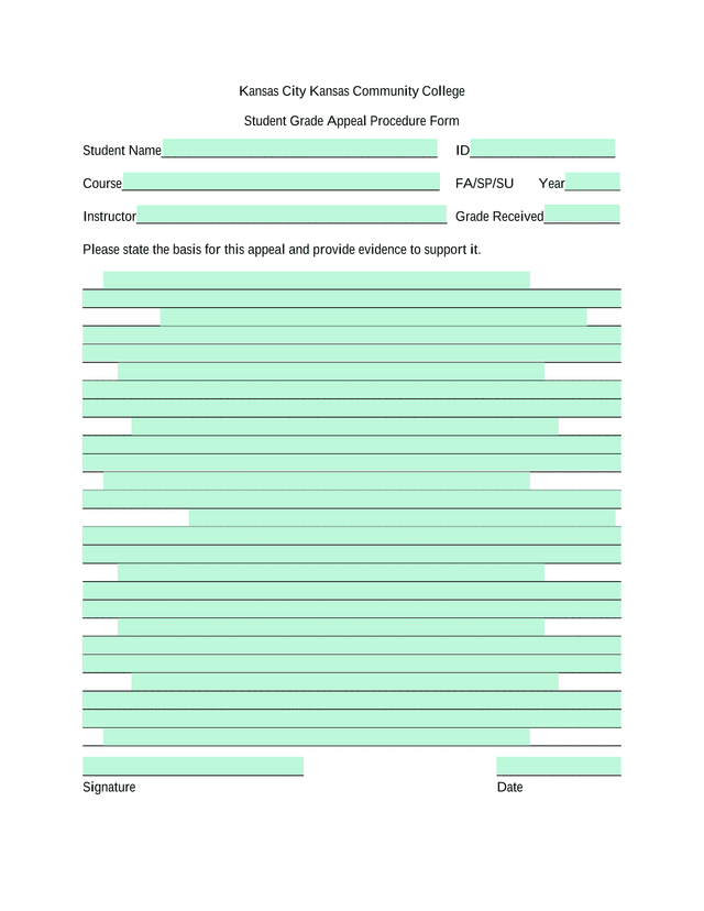 Kansas City Kansas Community College Grade Appeal Form screenshot