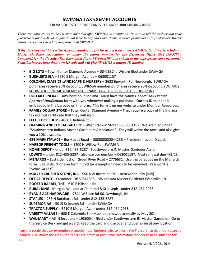 SWIMGA Tax Exempt Accounts screenshot