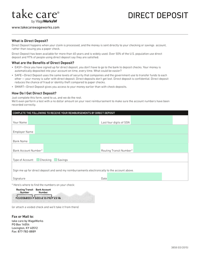 Direct Deposit Form screenshot