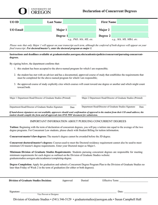 Declaration Of Concurrent Degrees screenshot