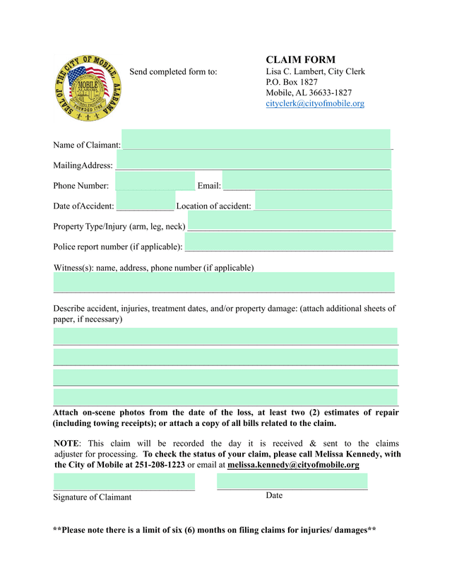 Claim Form screenshot