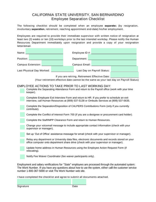 Employee Separation Checklist screenshot