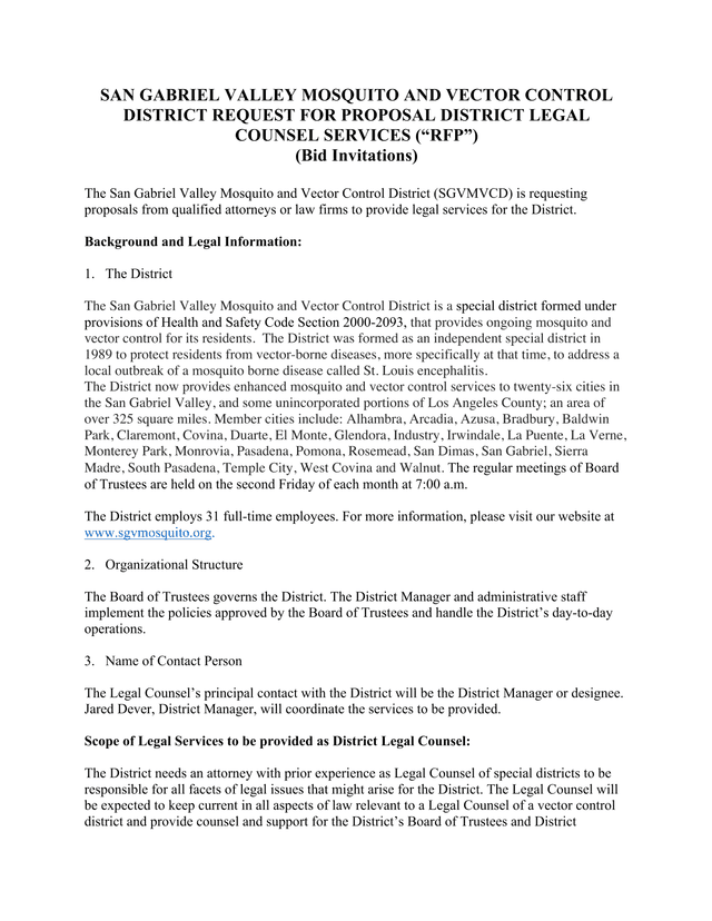 San Gabriel Valley Mosquito And Vector Control District Request For Proposal District Legal Counsel  screenshot