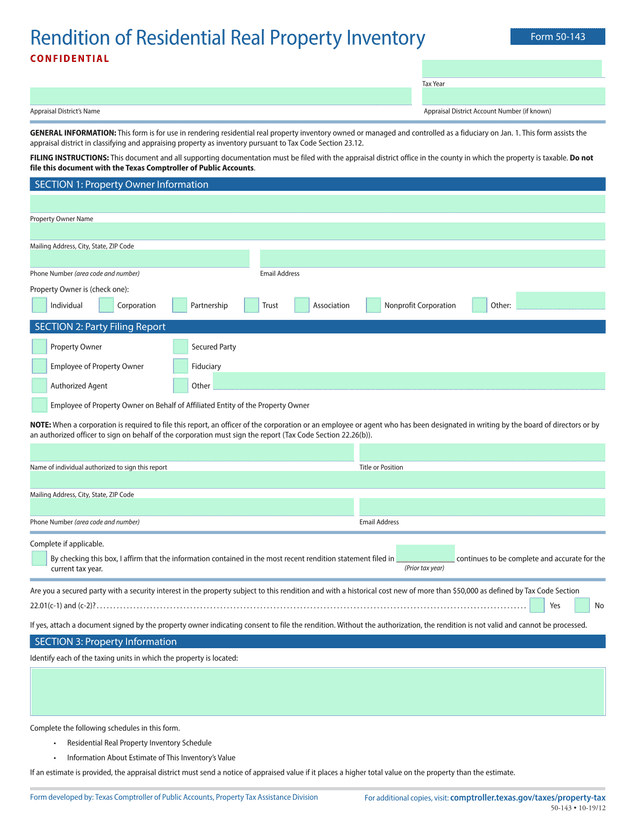 Form 50 143 Rendition Of Residential Real Property Inventory screenshot