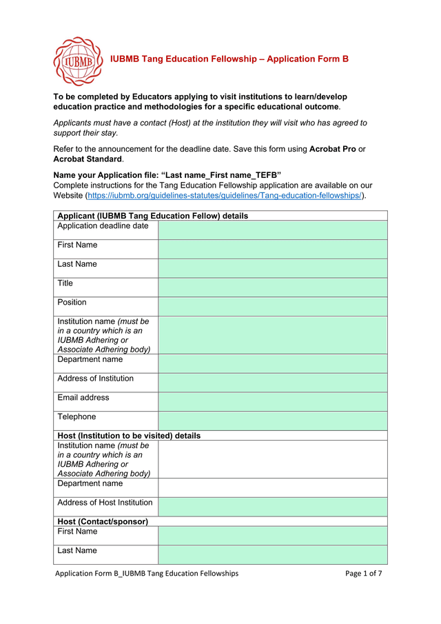 IUBMB Tang Education Fellowship  Application Form B screenshot