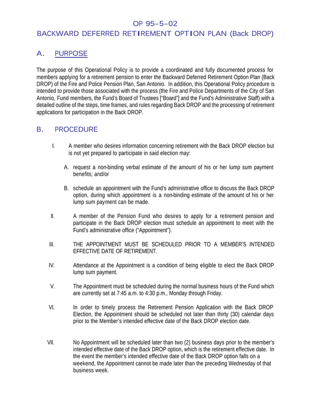 OP 95 5 02 Backward Deferred Retirement Option Plan (Back DROP) screenshot
