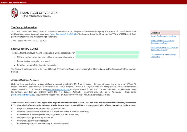 Tax Exempt Information screenshot