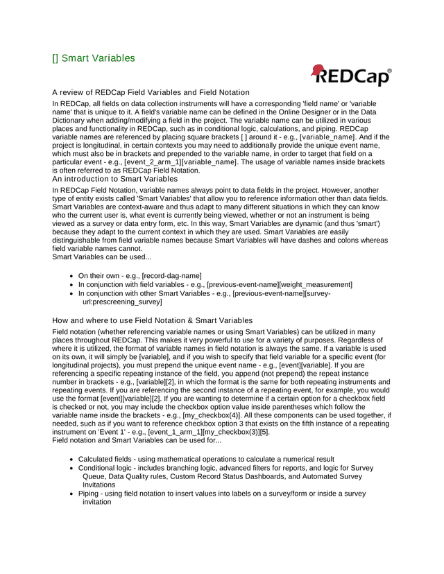 Smart Variables A Review Of REDCap Field Variables And Field Notation screenshot