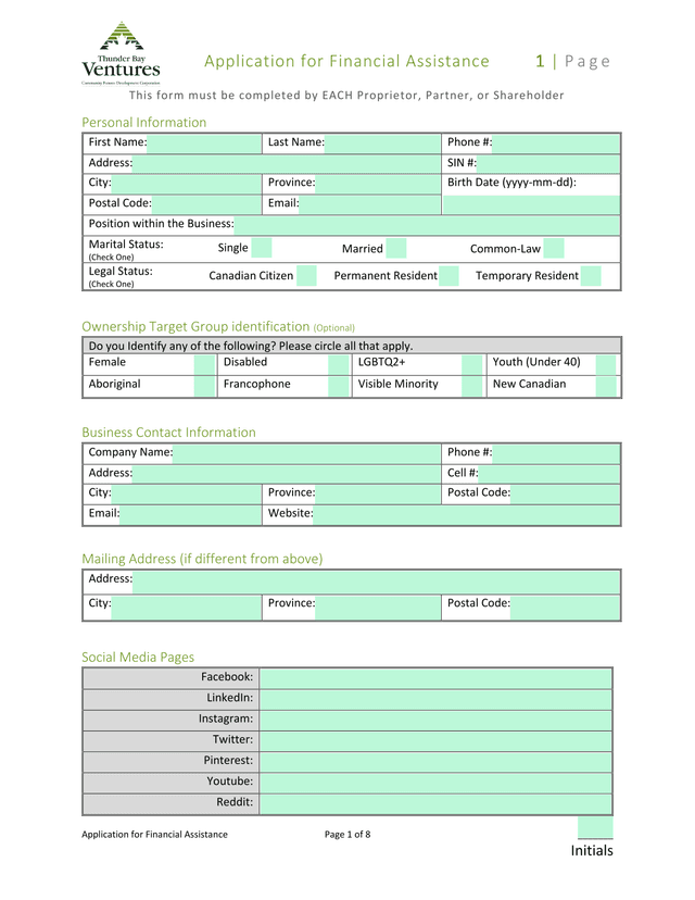Application For Financial Assistance screenshot