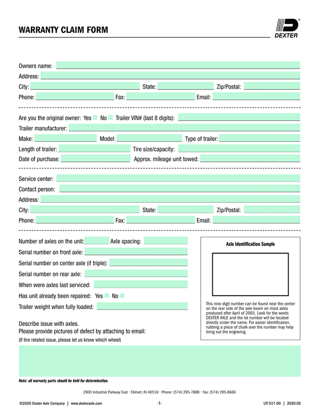 Warranty Claim Form screenshot