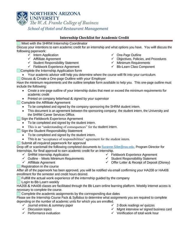 Internship Checklist For Academic Credit screenshot