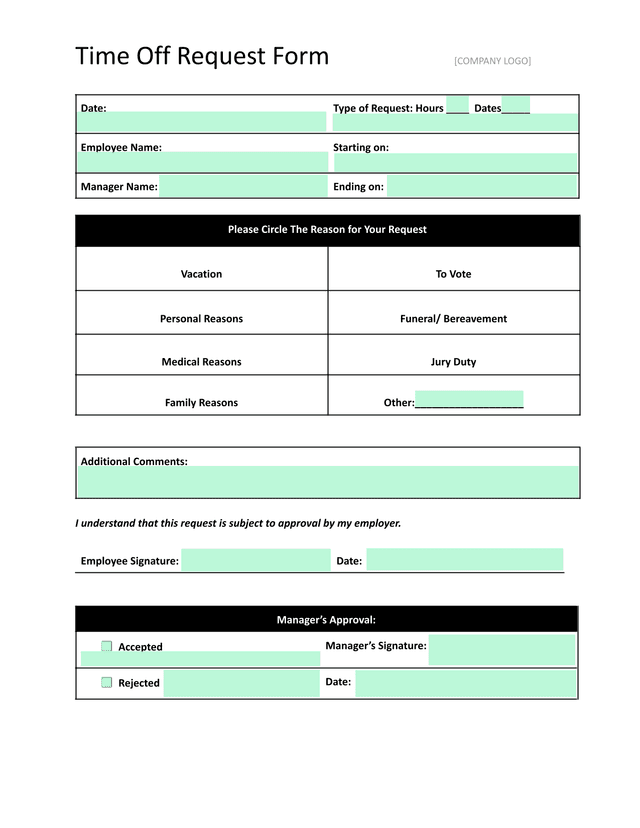 Time Off Request Form screenshot