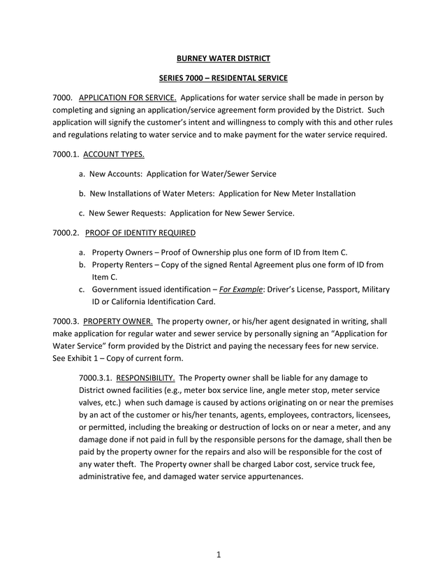 Burney Water District Series 7000   Residential Service screenshot