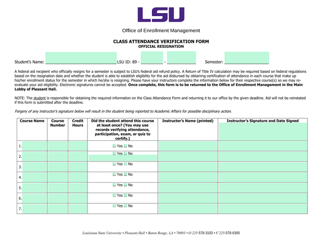 Class Attendance Verification Form   Official Resignation screenshot