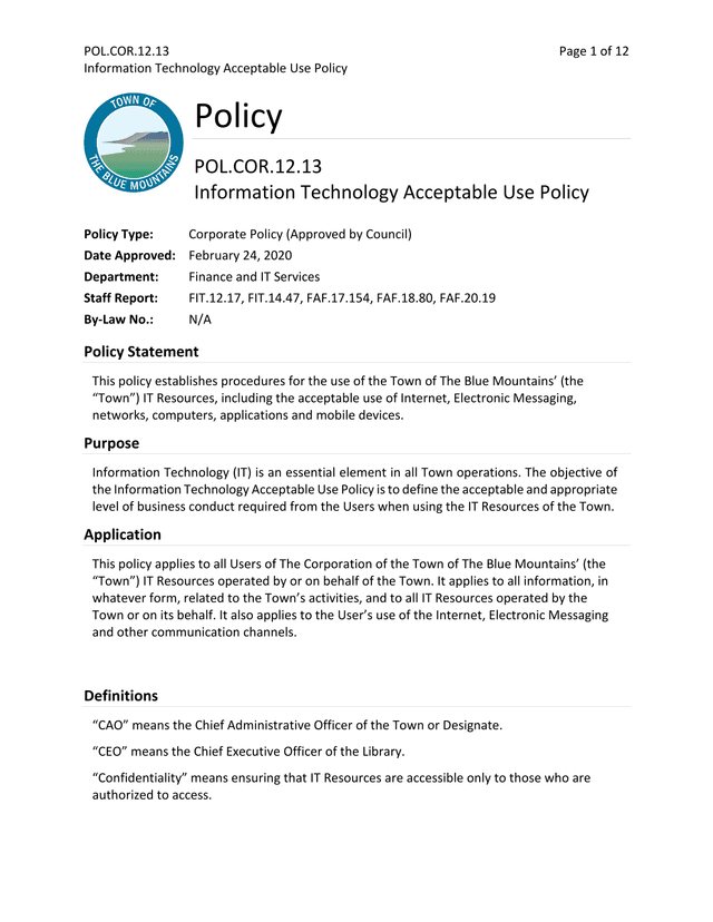 Information Technology Acceptable Use Policy screenshot