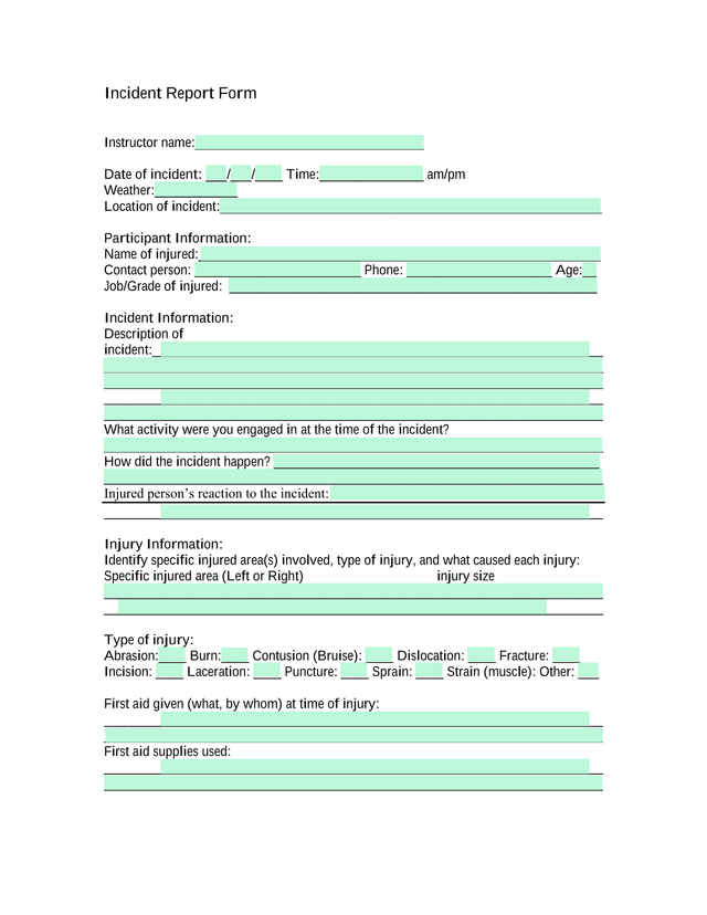 Incident Report Form screenshot