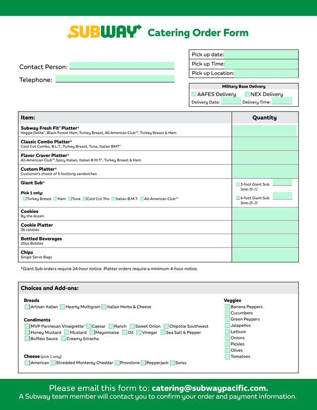 Catering Order Form screenshot