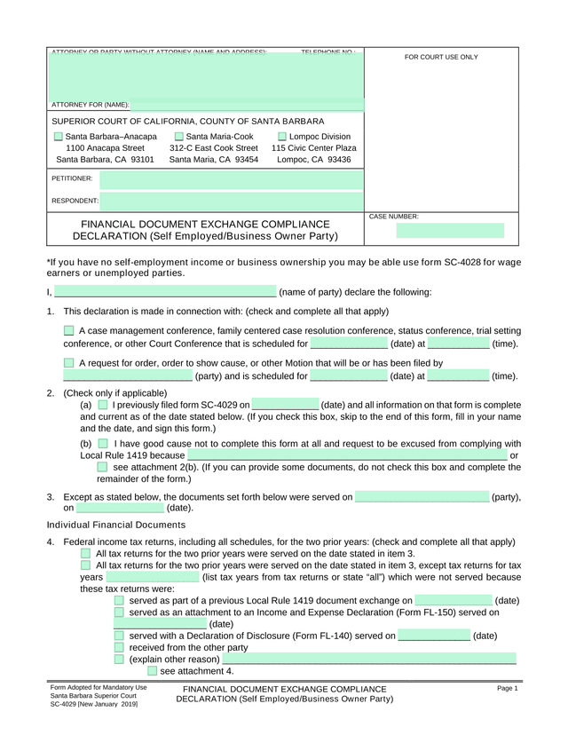 Financial Document Exchange Compliance Declaration (Self EmployedBusiness Owner Party) screenshot