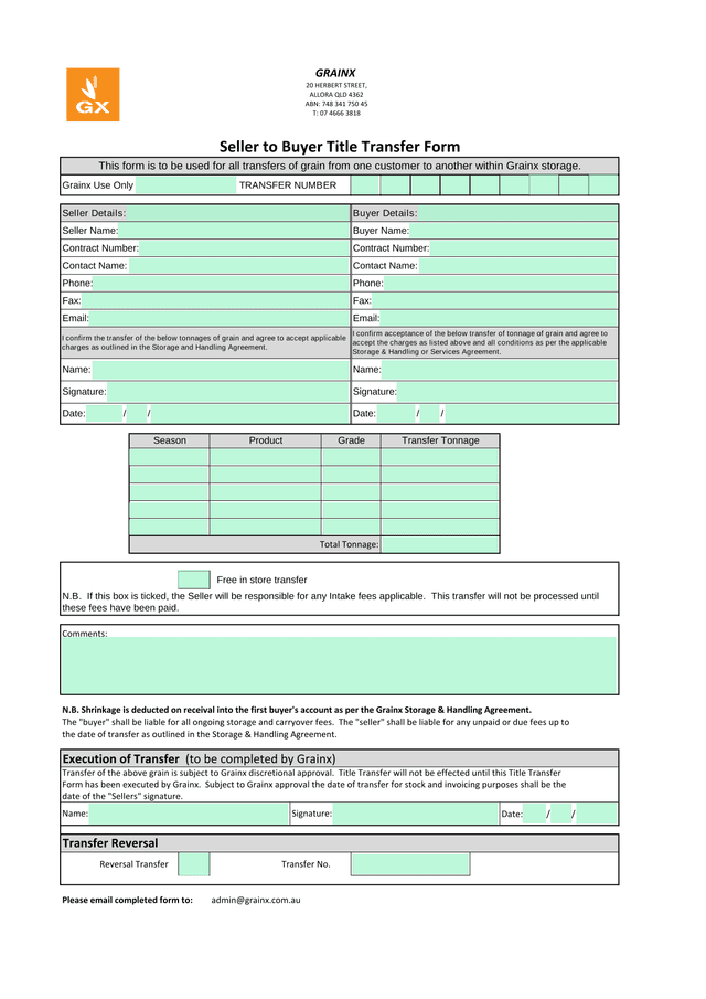 Seller To Buyer Title Transfer Form screenshot