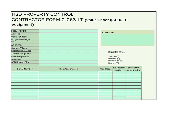HSD Property Control Contractor Form C 063 IT screenshot