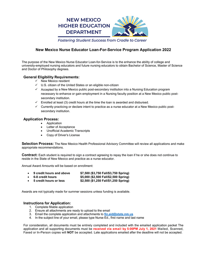 New Mexico Nurse Educator Loan For Service Program Application 2022 screenshot