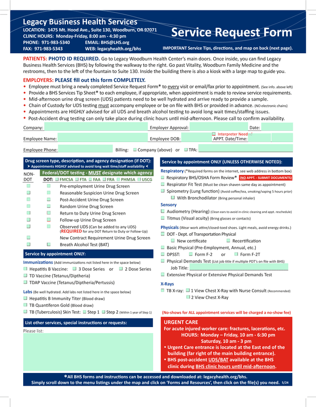 FederalDOT Testing Form screenshot