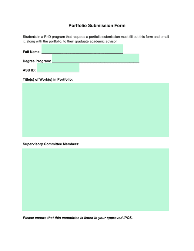 Portfolio Submission Form screenshot