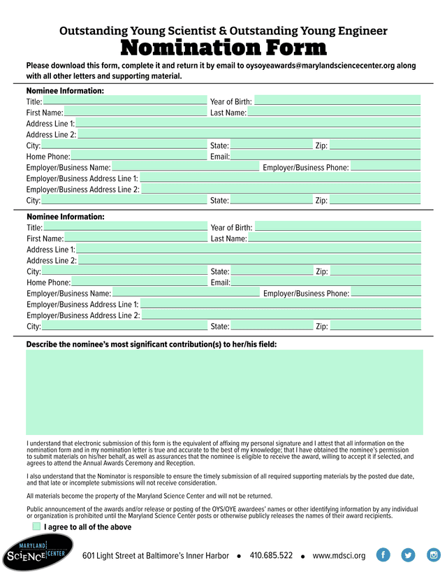 Outstanding Young Scientist  Outstanding Young Engineer Nomination Form screenshot