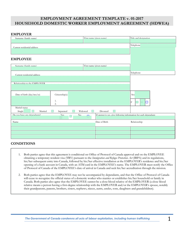 Household Domestic Worker Employment Agreement (HDWEA) screenshot