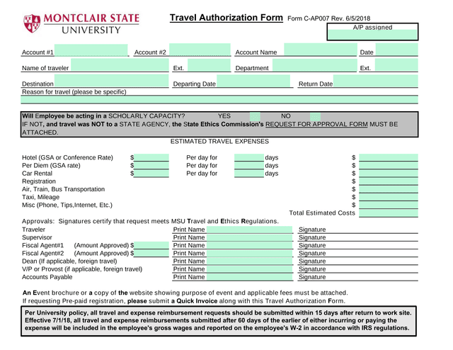 Travel Authorization Form screenshot