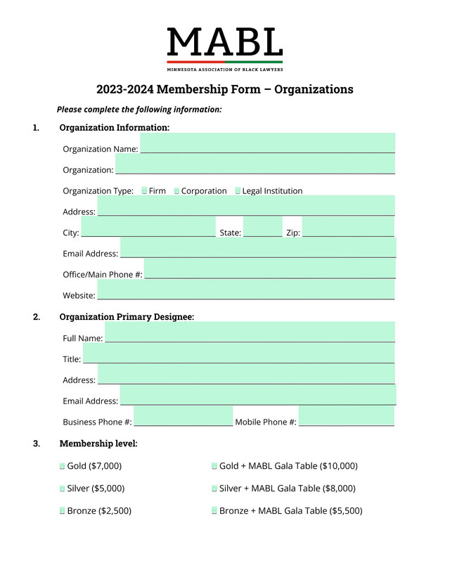 2023 2024 Membership Form  Organizations screenshot
