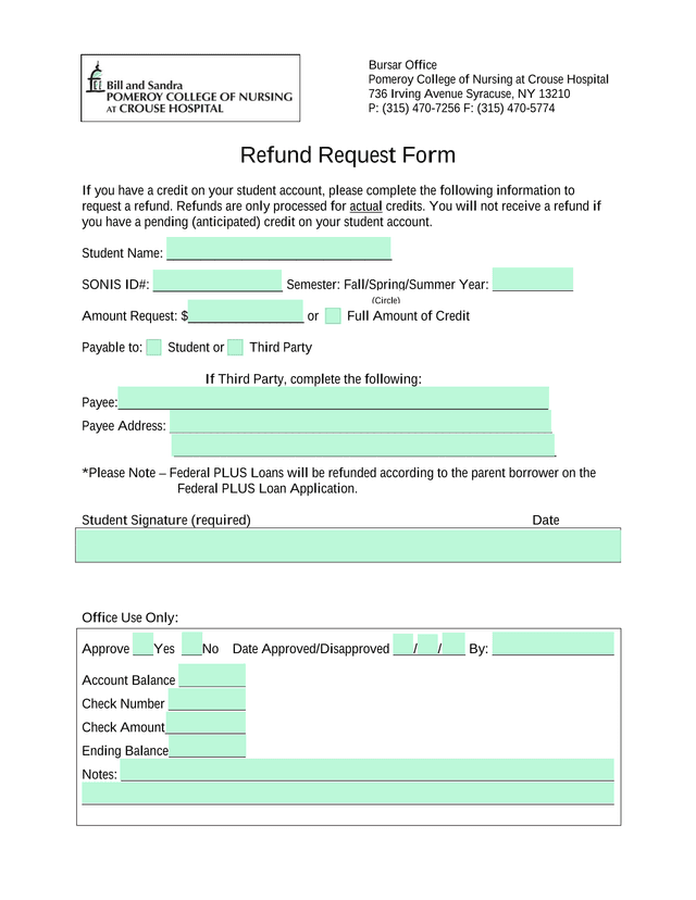 Refund Request Form screenshot