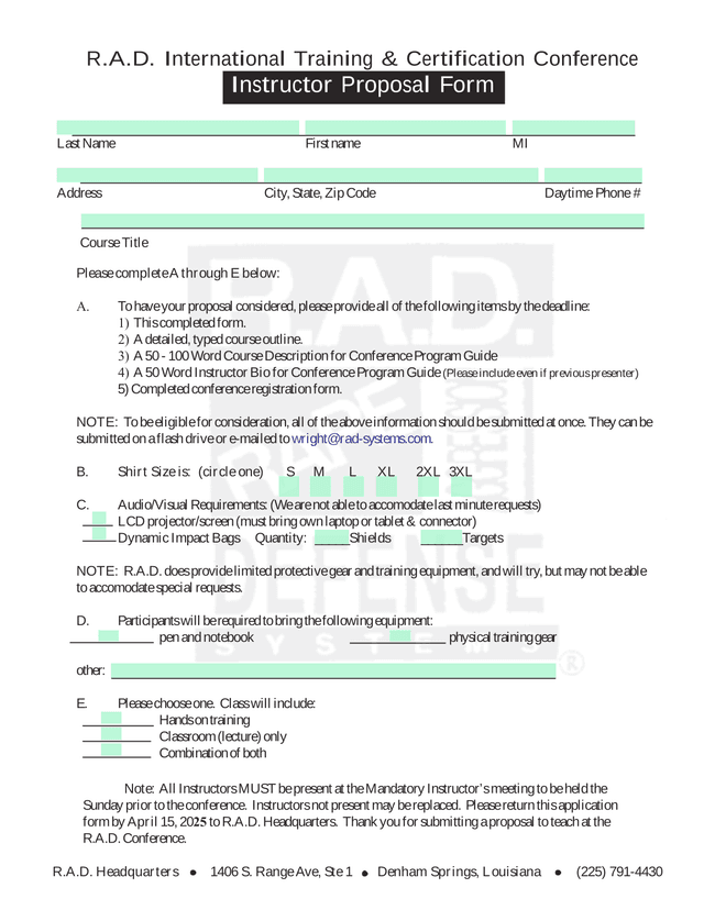 R.A.D. International Training  Certification Conference Instructor Proposal Form screenshot