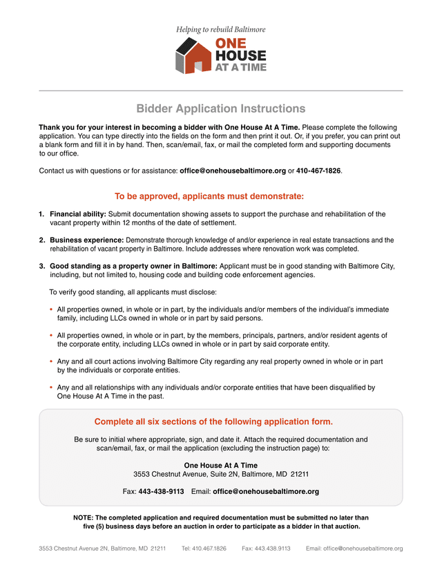 Bidder Application Instructions screenshot