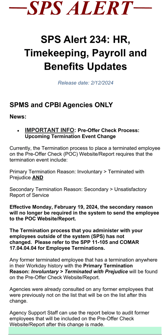 SPS Alert 234 HR, Timekeeping, Payroll And Benefits Updates screenshot