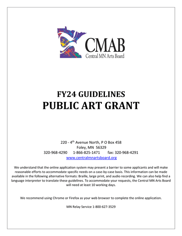 FY24 Guidelines Public Art Grant screenshot