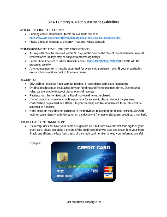 SBA Funding  Reimbursement Guidelines screenshot