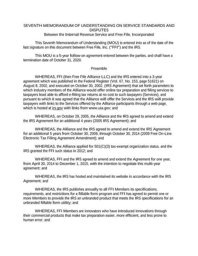 Seventh Memorandum Of Understanding On Service Standards And Disputes screenshot