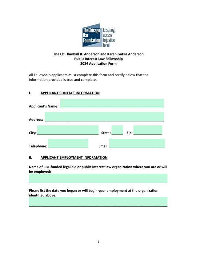 The CBF Kimball R. Anderson And Karen Gatsis Anderson Public Interest Law Fellowship 2024 Applicatio screenshot