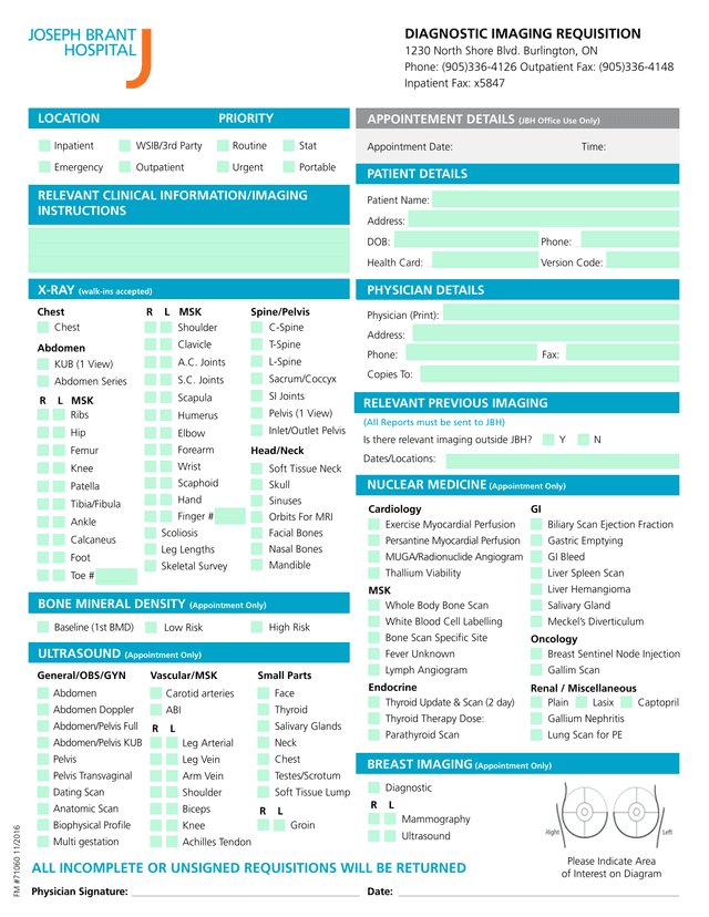 Radiology Imaging Request Form screenshot