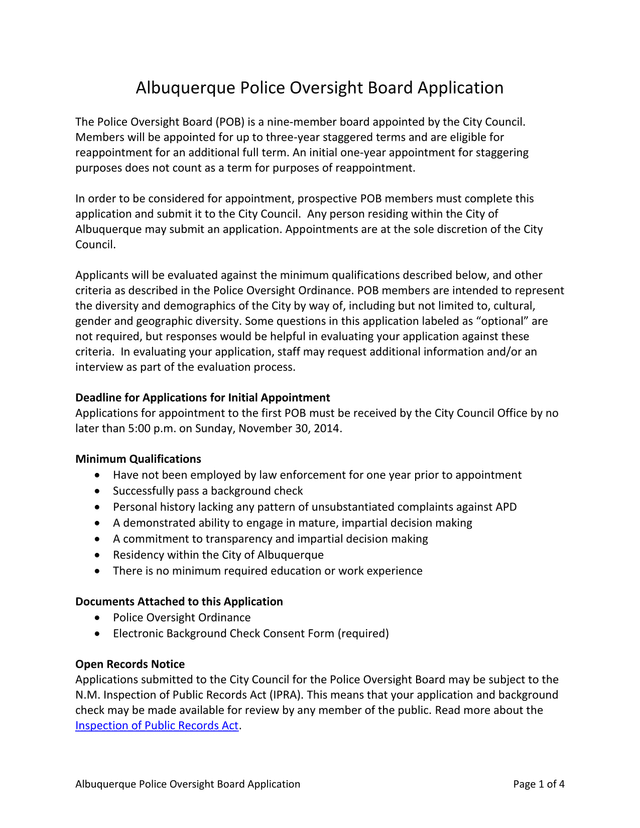 Albuquerque Police Oversight Board Application screenshot