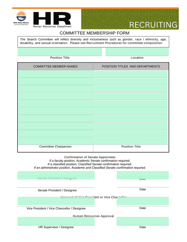 Committee Membership Form screenshot