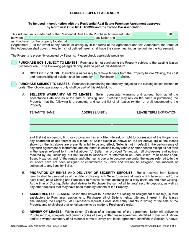 Leased Property Addendum screenshot