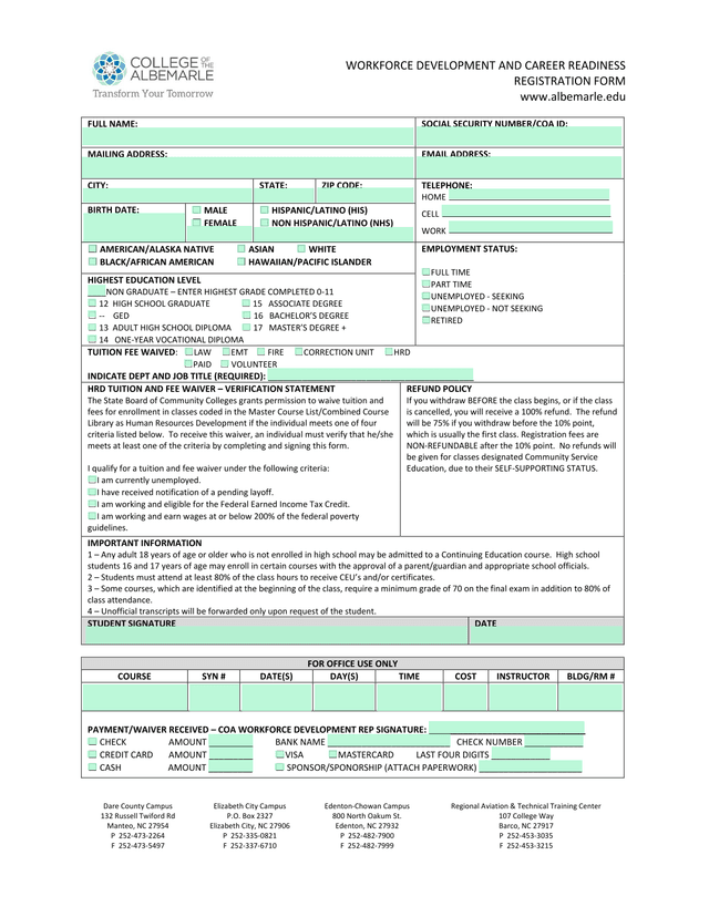 WORKFORCE DEVELOPMENT AND CAREER READINESS REGISTRATION FORM screenshot