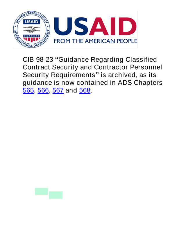 CIB 98 23 Guidance Regarding Classified Contract Security And Contractor Personnel Security Requirem screenshot