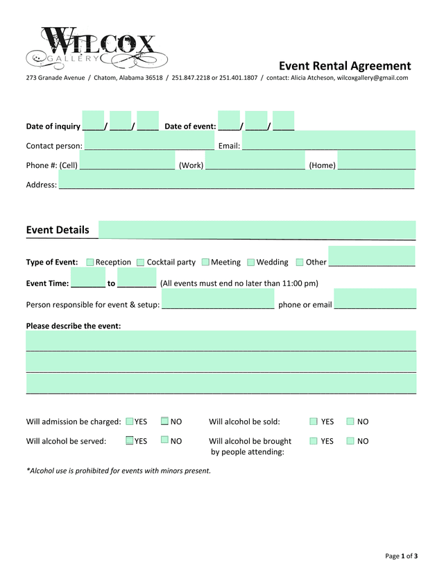 Event Rental Agreement screenshot